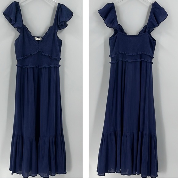 LoveShackFancy Katina Midnight Blue Maxi Dress Smocked Tiered Gauze Flowy M - Picture 5 of 14